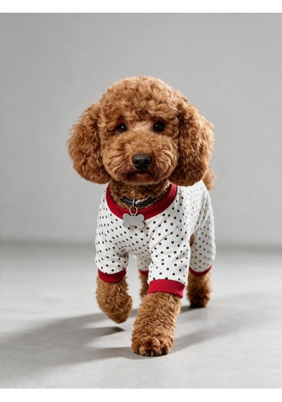 Polka Dot Rouge Minny Köpek Tulumu Siyah Beyaz Puantiyeli Penye Köpek Pijaması