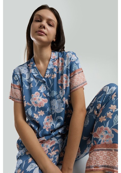 Arnetta Kadın Mavi Gömlek Pijama Mavi