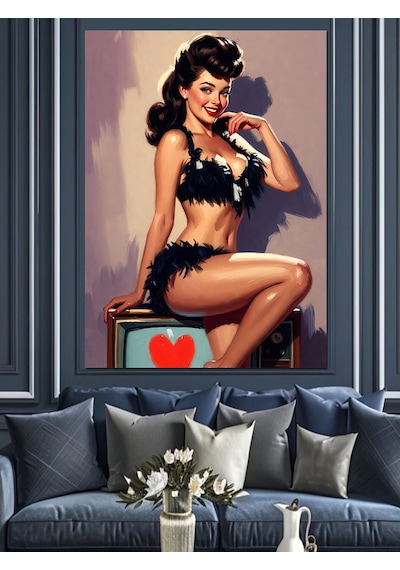 Çilekli Seksi Pin-up Kız Dekoratif Kanvas - Mdf Ahşap Tablo