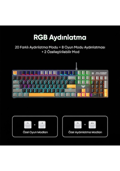 Aula S500 Blue Switch Rgb Makrolu Kablolu Gaming Mekanik Oyuncu Klavyesi Sarı