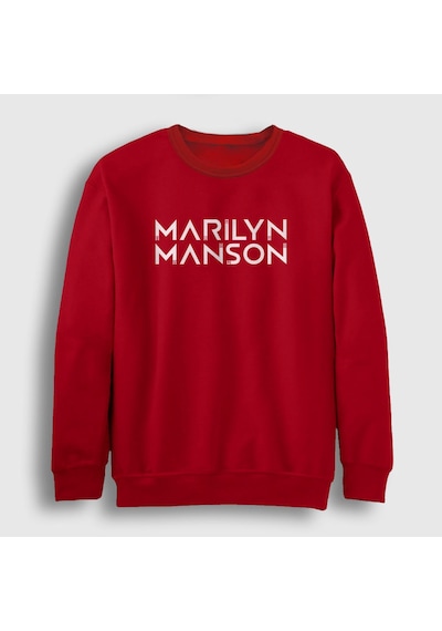Presmono Unisex Logo Marilyn Manson Sweatshirt Kırmızı