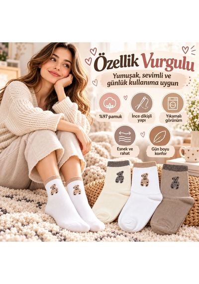 Genel Kadın 6'lı Ayıcık Desenli Soket Çorap Seti Ekru Beyaz Ve Bej Renkli Çok Renkli / 36-40 / 6 Adet Çok Renkli Genel Kadın 6'lı Ayıcık Desenli Soket Çorap Seti Ekru Beyaz Ve Bej Renkli Çok Renkli / 36-40 / 6 Adet Çok Renkli