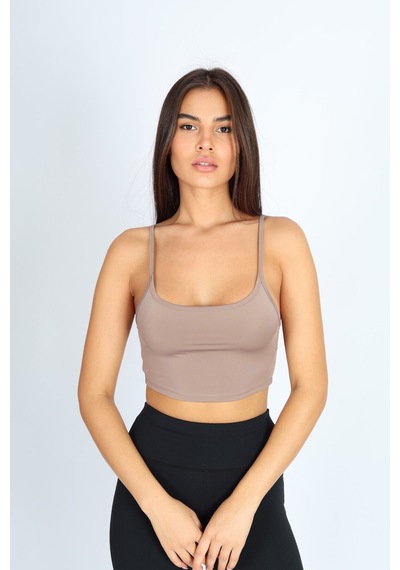 Soft&Basic Crop Fit Sütlü Kahverengi Askılı Spor Bra Kahverengi