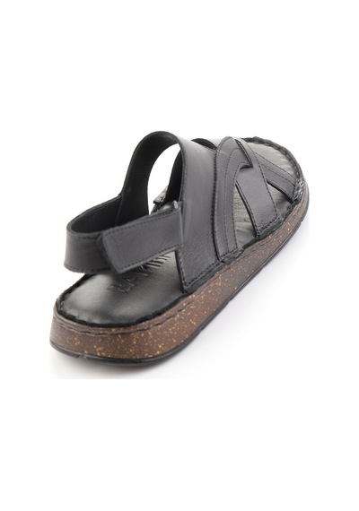 Siyah Hakiki Deri Erkek Sandalet E05433011903
