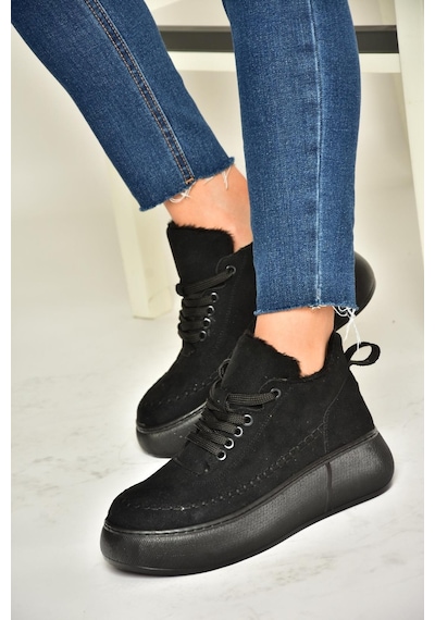 Fox Shoes T811845302 Siyah Süet Kalın Tabanlı Kadın Ayakkabı Siyah-süet Siyah