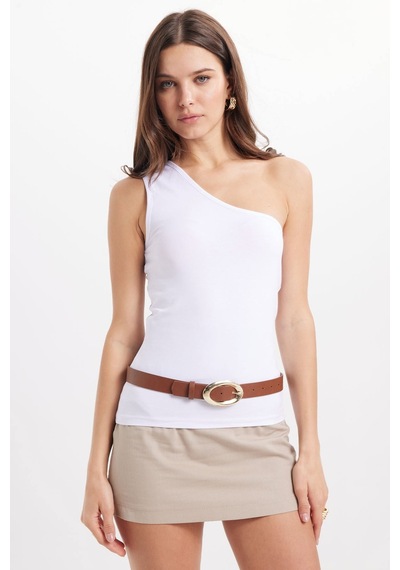 Tudors Kadın Slim Fit Dar Kesim Pamuklu Kolsuz Beyaz Crop Atlet-50885