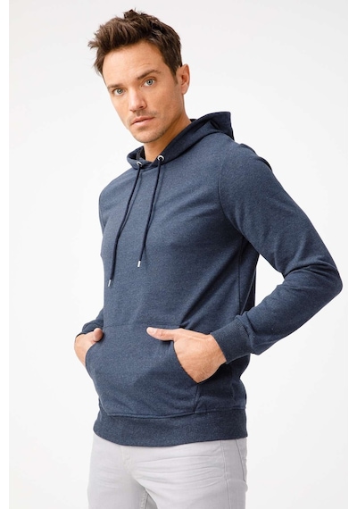 Igs İgs Erkek İndigo Modernfıt / Ekstra Dar Kalıp Kapşonlu Fermuarsız Sweatshirt İndigo