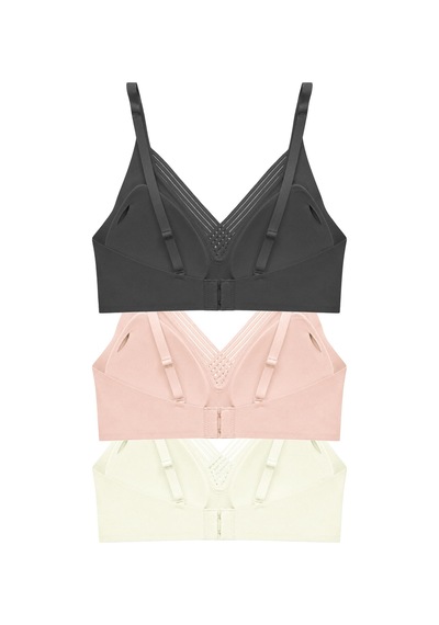 Cottonill Seamless Bra - Lucent Lazer Kesim Balensiz Ön Çapraz Şerit Detaylı Kadın Sütyen 3'lü Paket-2 Siyah - Ten