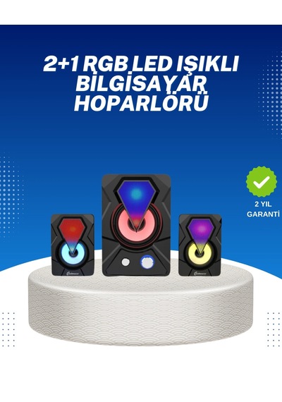 Hubrendy Tekno Rgb Işıklı Usb Hoparlör Seti 9w Çıkış Gücü Derin Bas