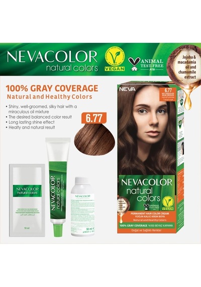 Nevacolor Natural Colors 6.77 Sıcak Çikolata - Kalıcı Krem Saç Boyası Seti
