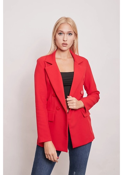 Kadın Düğme Detaylı Uzun Kol Şık Ofis Süs Cep Kapaklı Kumaş Blazer Ceket-kırmızı Kırmızı Kadın Düğme Detaylı Uzun Kol Şık Ofis Süs Cep Kapaklı Kumaş Blazer Ceket-kırmızı Kırmızı