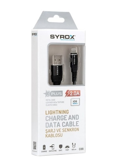 Syrox C88 Apple iPhone Uyumlu Lightning 2.0A Hızlı Şarj Ve Data Kablosu Kırmızı