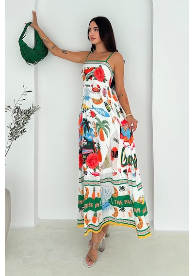 Asprin Fashion İthal Krep Kumaş Desenli Elbise Sarı Renkli