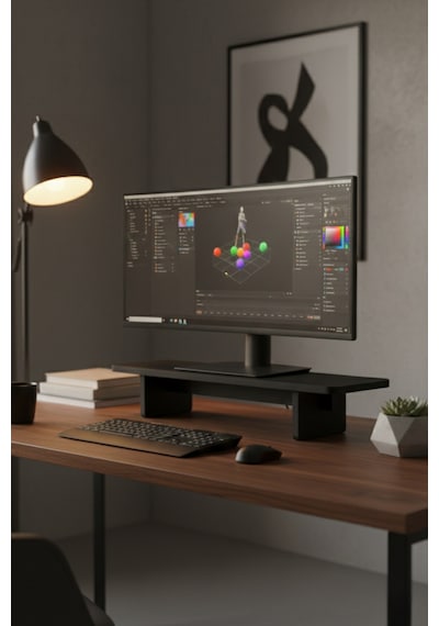 Ahşap Monitör Yükseltici - Ergonomik Masaüstü Monitör Rafı - Laptop - Kolay Kurulum Minimal Tasarım