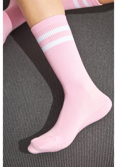 Bamboo Star Bambu Kadın Pembe Kaydırmaz Taban Silikon Baskı Yoga Fitness Pilates Bale Dans Tenis Çorabı 3'lü