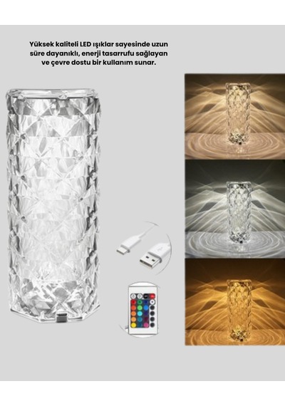 Kristal Rgb Led Masa Lambası Renkli Kumandalı Işık, Dekoratif Ve Enerji Tasarruflu - Çok Renkli