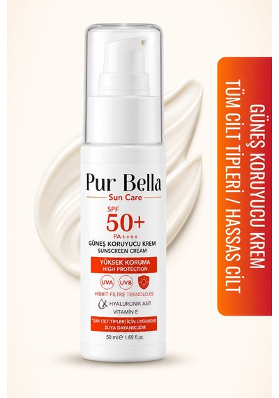 Pur Bella Güneş Kremi Spf+ 50 Leke Karşıtı Nemlendirici Aydınlatıcı Yüksek Koruma E Vitamini 50 Ml