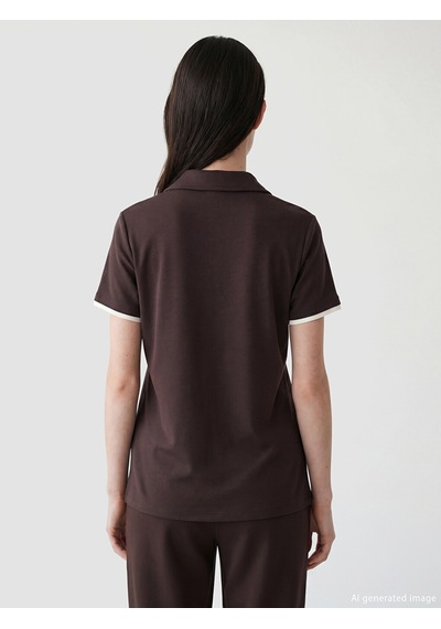 Lcw Comfort Kahverengi Polo Yaka Kadın Tişört