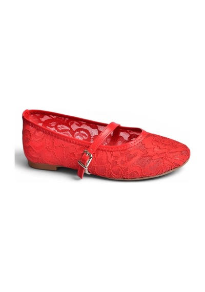 Fox Shoes Y726864006 Kırmızı Dantelli Kadın Babet