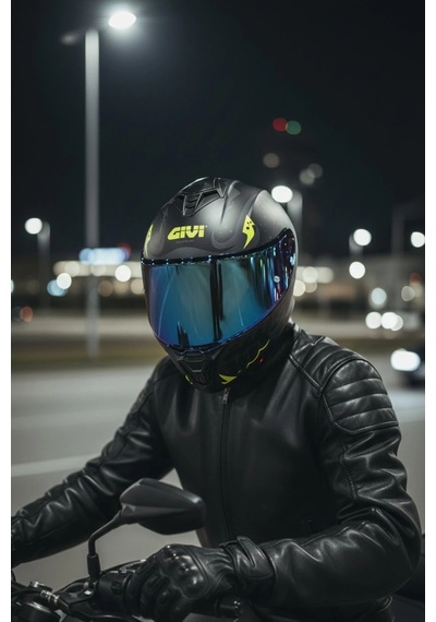Gıvı 50.x Bones Sarı 1 Renkli 1 Şeffaf Vizörlü Motosiklet Kask Lacivert Vizör + Şeffaf