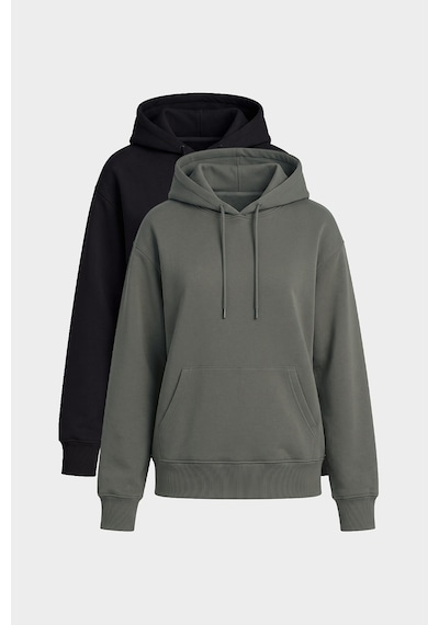 TOMMYLIFE Standart Kapüşonlu 2li Paket Siyah-haki Kadın Sweatshirt - 97321 Siyah - Yeşil
