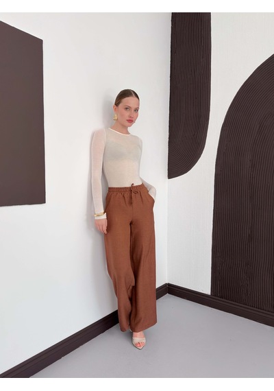 Verymoda Keten Pantolon D2381 Kahve