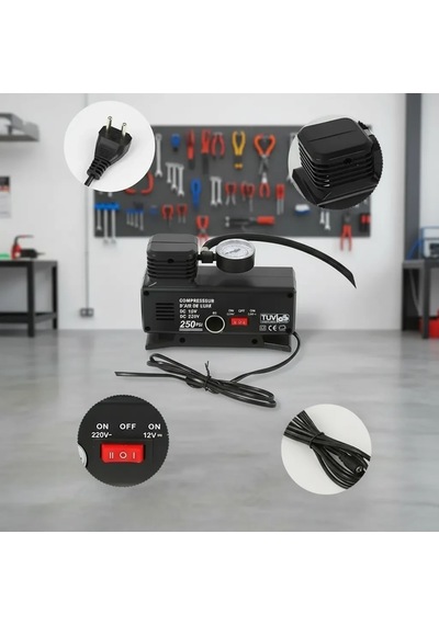 250 Psı Oto Hava Kompresörü - 220v 12v Uyumlu Yol Yardım Lastik Şişirme Pompası