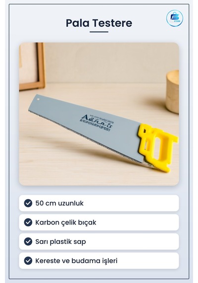 Testere 50 Cm Sarı Plastik Saplı Çelik Bıçak Kereste Marango