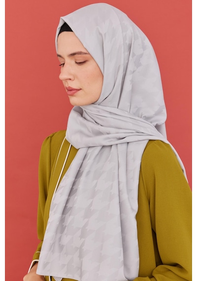 Mirsoy Scarf Kazayağı Desen İpeksi Jakar Şal - Gümüş Gümüş