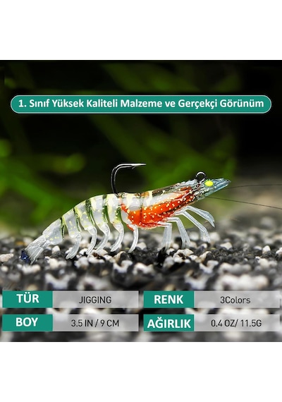 Valkyrie 3 Adet Silikon Karides Balık Yemi 9cm 11.5gr Gerçekçi Levrek Katili Yem Lrf Spin