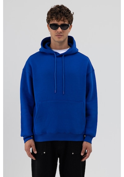 Vamos Basic Oversize Kapüşonlu Sweatshirt Saks Mavi