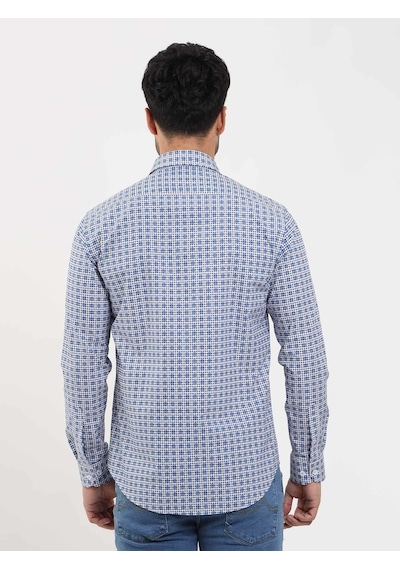 Dufy Mavi Erkek Slim Fit Puantiyeli Brent Düğmeli Yaka Uzun Kol Gömlek - 104354-mavi Mavi