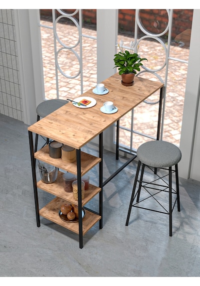 Retodesign Raflı Yuvarlak Tabureli Bar Takımı 4651a Atlantikçam