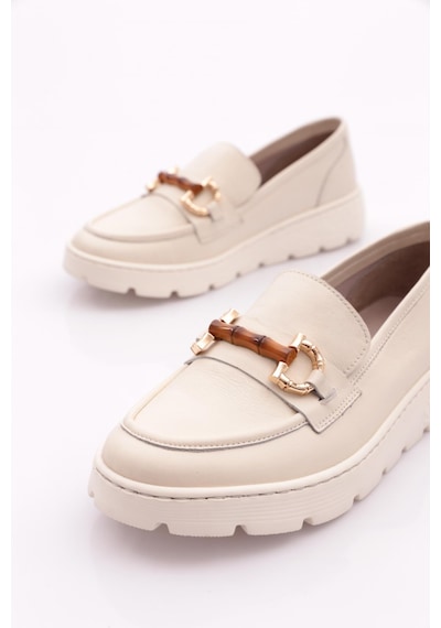 Dgn 25215 Kadin Aksesuarli Loafer Ayakkabi Krem
