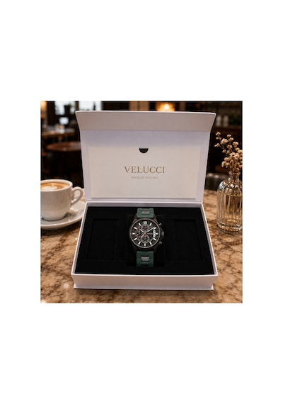 Velucci Çınar Silikon Kordon Erkek Kol Saati Yeşil Siyah Kadran Sport Analog Takvimli