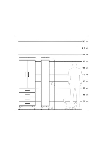 Arges Dolap 3 Raflı 4 Çekmeceli 2 Kapaklı 88x30x182 Antrasit-... Antrasit