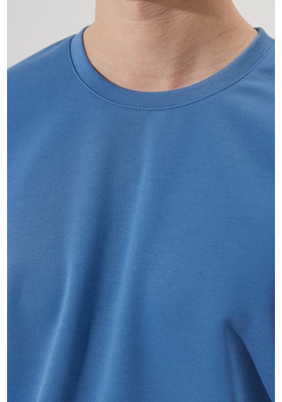 AC&Co / Altınyıldız Classics Erkek İndigo Oversize Fit Bol Kesim Bisiklet Yaka Kısa Kollu Sweatshirt Tişört 4A5222200206INDXL İndigo