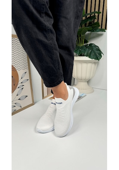Günlük Unisex Sneaker Slip-on Nefes Alabilen Hafif Yürüyüş Bağcıksız Esnek Spor Ayakkabı 041f Beyaz