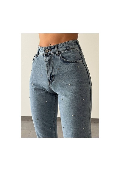 Fi-ma Beyoğlu Taşlı Boyfriend Kot Pantolon mavi
