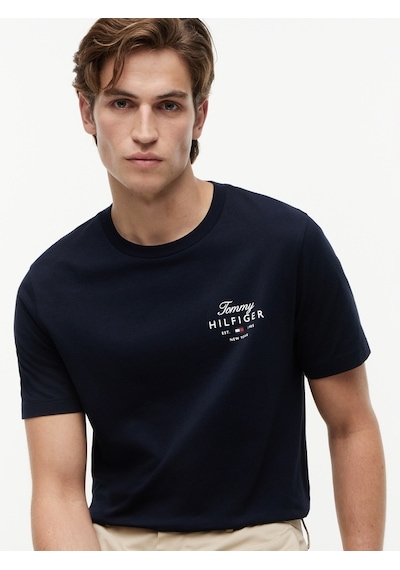 Tommy Hilfiger Scrıpt Stack Regular Tee Erkek Mavi T-shirt - Mw0mw43224