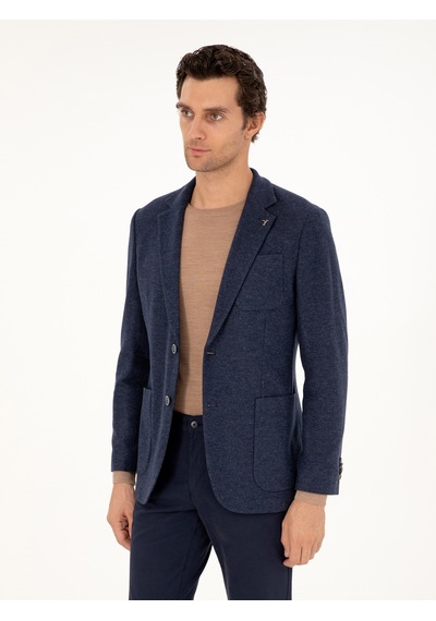 Cacharel Lacivert Slim Fit Kaşmir Karışımlı Ceket