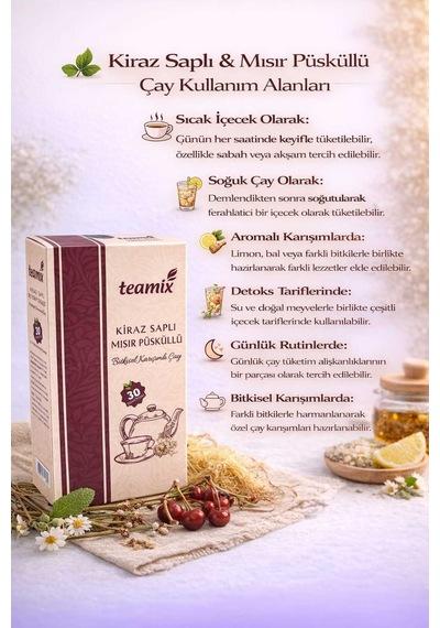 Kiraz Saplı Mısır Püsküllü Bitkisel Karışımlı Çay 60 G 30 Süzen Poşet