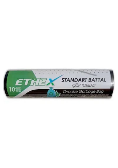 Ethex Battal Boy Siyah Renk Çöp Torbası 75x90 Cm 70 Lt 10'lu Rulo