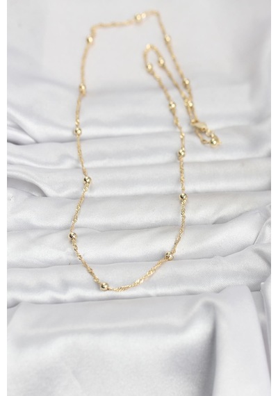 Cm 14k Gold Renk Burgu Ve Top Zincirli Model 60 Cm Kadın Kolye - Lisinya altın
