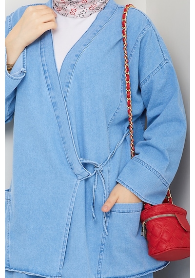 Bestenur Kimono Etek İkili Kot Takım 1531 - Açık Mavi Açık Mavi