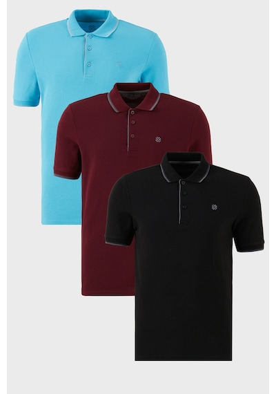 Buratti Pamuklu Slim Fit Şerit Detaylı Düğmeli Polo Yaka 3'Lü Paket Erkek T Shirt 5902118S3 Siyah-Vişne-Aqua Mavi