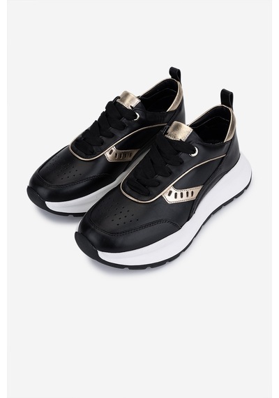Valmenti Kadın Hakiki Deri Siyah Sneakers & Spor Ayakkabı 04 401 Bn Ayk Sk25-26 Syh/lıght Gold Siyah