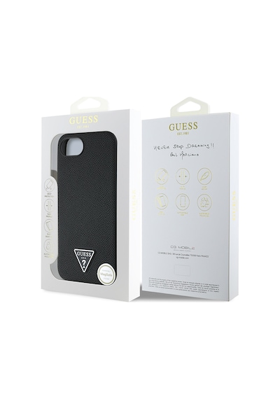 Apple iPhone 16e Uyumlu Kılıf Guess Lisanslı M-safe Şarj Özellikli Grained Triangle Kapak Siyah