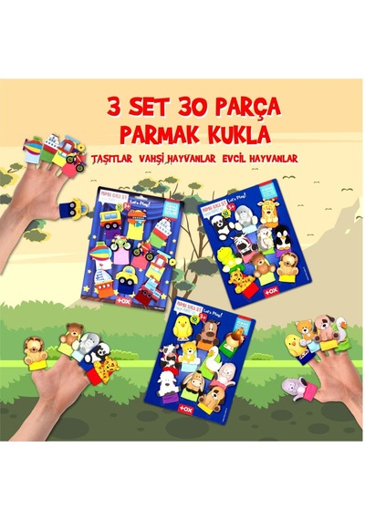 3 Set - 30 Parça Tox Taşıtlar Evcil Ve Vahşi Hayvanlar Parmak Kukla