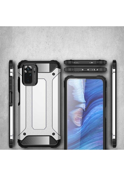 Noktaks - Xiaomi Redmi Note 10s Uyumlu - Kılıf Çift Katman Zırh Tank Crash Military Kapak - Gold